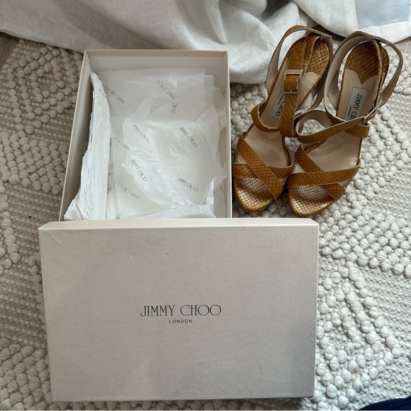 Jimmy Choo louisa mustard snake print leather high heels - Picture 2 of 10